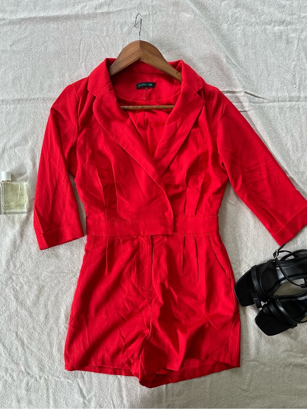 Tailored Red Blazer Romper Structured V-Neck Playsuit Romper Small